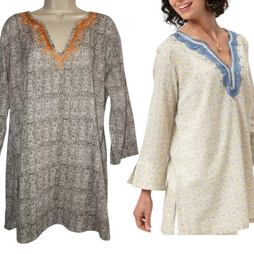 Anthropologie Rock Flower Paper Grey Embroidered Kurta Medium